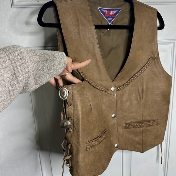 Vintage American MOB boho cowgirl leather western vest‎ jacket large festival - Picture 2 of 9